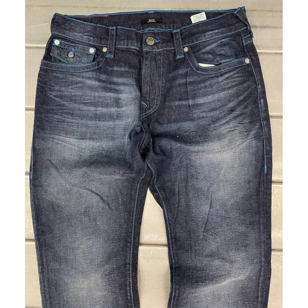 True Religion‎ Rocco Relaxed Skinny Jeans Mens 34x33 Dark Wash Moto Stretch